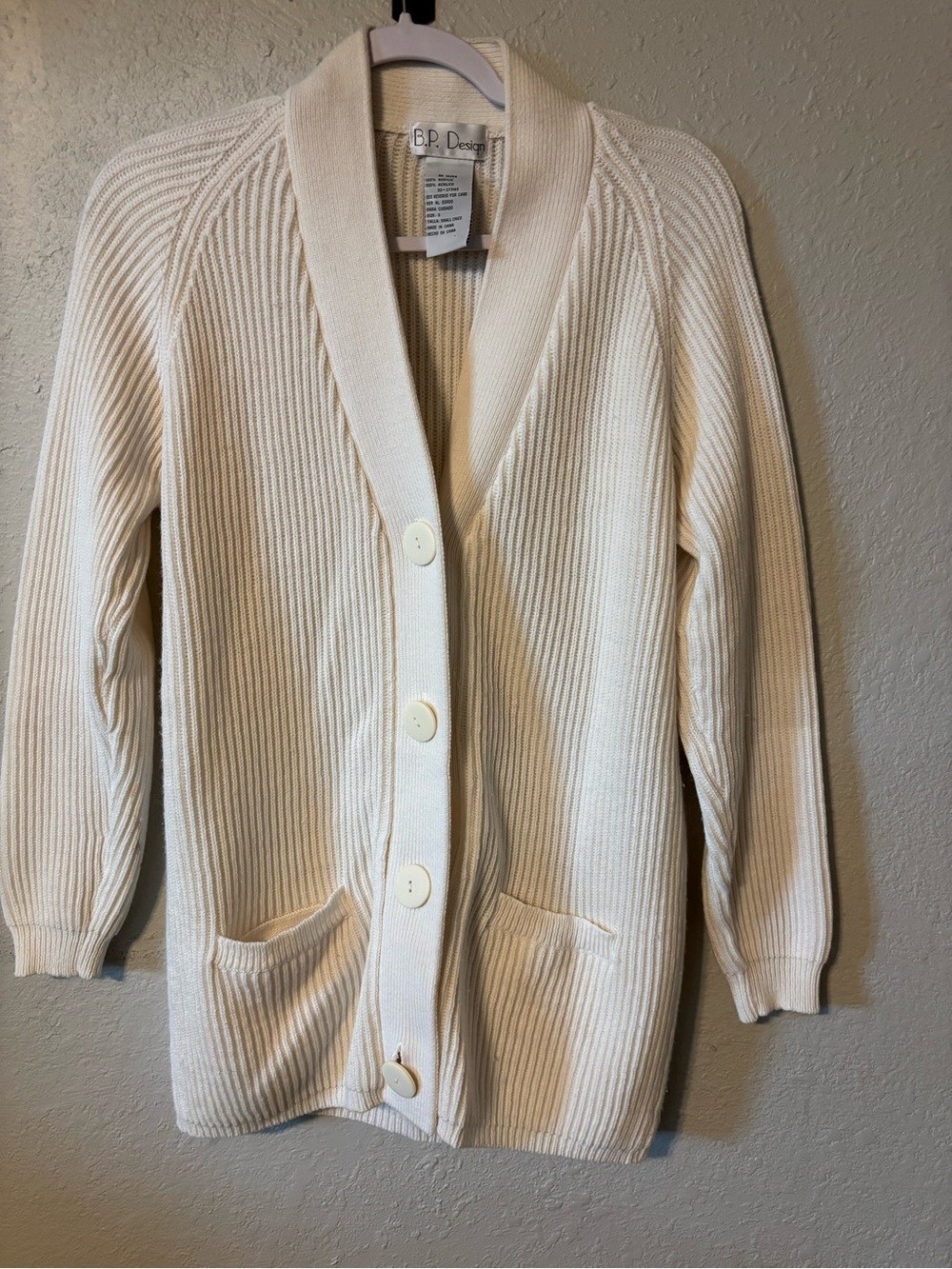 Cream Ribbed Button-Front Women's Cardigan